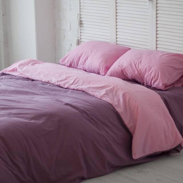 Cotton Duvet Cover Set in Purple & Pink. Double-Sided Cover + 2 Pillowcases. Twin Full Queen King Single Kingsingle Double Custom - image 1