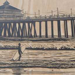Huntington Beach Wall Art - California Lifestyle, Engraved Wood Lithograph Illustration, Surfing Home Art, Coastal Surf Life Print Gift - thumbnail 3
