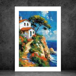 Cliffside Retreat - Abstract Art Coast Sea Lemon Fruit Summer Wall Print Gift Idea Bespoke Poster A5 A4 A3 Framed Or Unframed - thumbnail 2