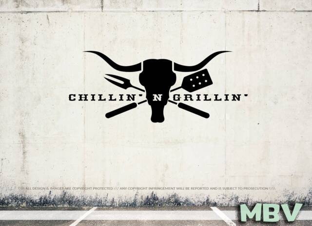 Cow Skull - Chillin' N Grillin' Decal Wall Quote Longhorn Cow Bbq Restaurant Kitchen Dining Room Art Vinyl Sticker Beef - image 1