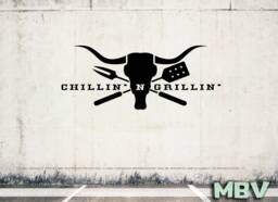 Cow Skull - Chillin' N Grillin' Decal Wall Quote Longhorn Cow Bbq Restaurant Kitchen Dining Room Art Vinyl Sticker Beef - thumbnail 1