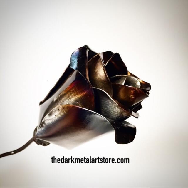 Handmade Metal Eternity Rose Blued Steel Forever Flower - image 1