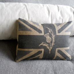 Hand Printed Grey Blue Scottish Thistle Union Jack Cushion Cover - thumbnail 4