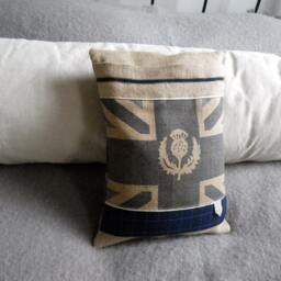 Hand Printed Grey Blue Scottish Thistle Union Jack Cushion Cover - thumbnail 2