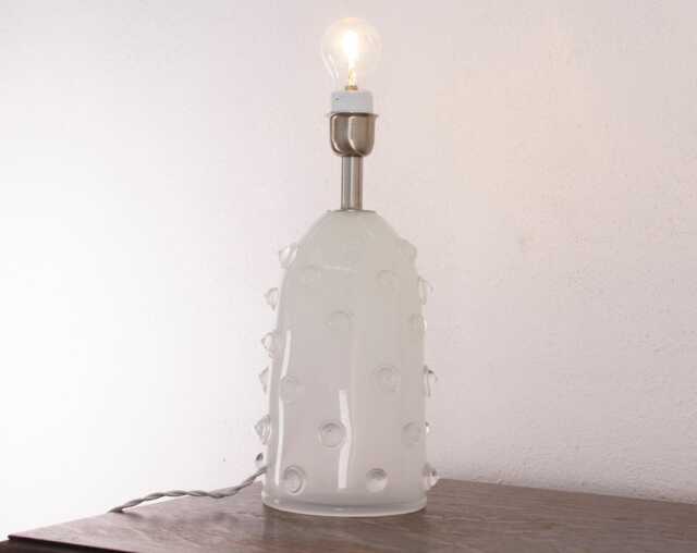 Murano Art Glass Table Lamp, Silk White, Crystal Studs, Handmade Italy - H38cm - image 1