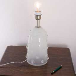 Murano Art Glass Table Lamp, Silk White, Crystal Studs, Handmade Italy - H38cm - thumbnail 2