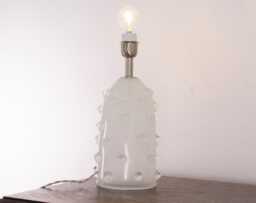 Murano Art Glass Table Lamp, Silk White, Crystal Studs, Handmade Italy - H38cm - thumbnail 1