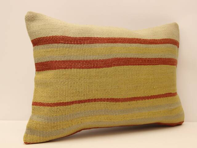 Anatolian Kilim Pillow, Striped Handwoven Sofa Pillow, 14x20 Decorative Cushion Cover Throw Pillow 4Bef-310 - image 1