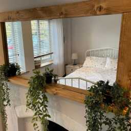 Rustic Mirror Shelf With Solid Wood Design - Various Finishes Available - thumbnail 3