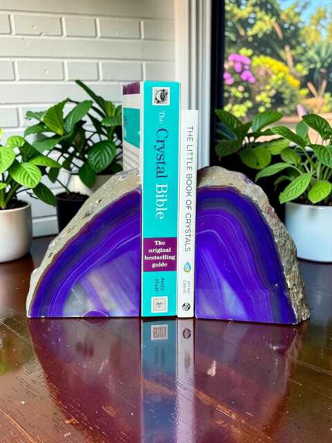 Purple Agate & Quartz Crystal Geode Bookends - Luxury Natural Book Ends Home D??cor Office Shelf Styling Set #4 - image 1