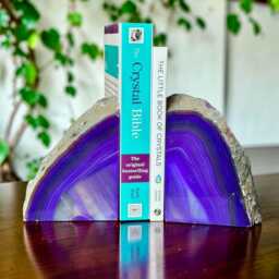 Purple Agate & Quartz Crystal Geode Bookends - Luxury Natural Book Ends Home D??cor Office Shelf Styling Set #4 - thumbnail 2