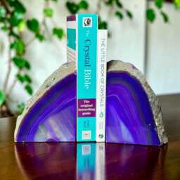 Purple Agate & Quartz Crystal Geode Bookends - Luxury Natural Book Ends Home D??cor Office Shelf Styling Set #4 - thumbnail 3