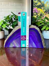 Purple Agate & Quartz Crystal Geode Bookends - Luxury Natural Book Ends Home D??cor Office Shelf Styling Set #4 - thumbnail 1