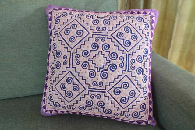 Hmong Hand Applique Pillow Cover 22x22, Purple Pink Quilted Cushion Cover, Artisan Textile Throw Pillow, Handmade Thai Heirloom Decor - image 1