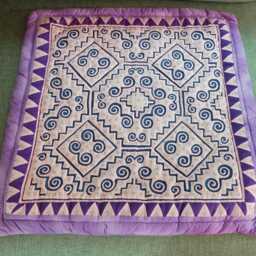 Hmong Hand Applique Pillow Cover 22x22, Purple Pink Quilted Cushion Cover, Artisan Textile Throw Pillow, Handmade Thai Heirloom Decor - thumbnail 4