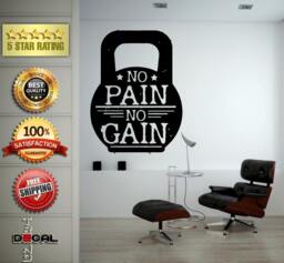 No Pain Gain Lifting Weights Training Gym Athletics Body Building Physical Education Gymnasium Wall Vinyl Sticker Mural Room Decor L1800 - thumbnail 1