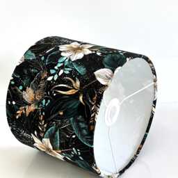 Teal Green Blossom Print Velvet Drum Lamp Shade - Handmade - thumbnail 3