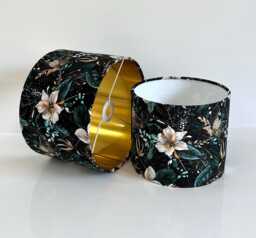 Teal Green Blossom Print Velvet Drum Lamp Shade - Handmade