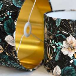 Teal Green Blossom Print Velvet Drum Lamp Shade - Handmade - thumbnail 4