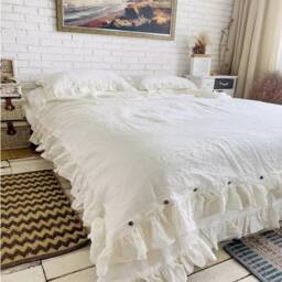 34 Colors Linen Bedding Flat Sheet With Ruffles. Off White King, Queen, Custom Size Bed Spread, Washed Linen Bedding, Spread Sheet - thumbnail 3