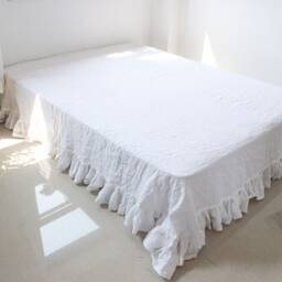 34 Colors Linen Bedding Flat Sheet With Ruffles. Off White King, Queen, Custom Size Bed Spread, Washed Linen Bedding, Spread Sheet - thumbnail 1
