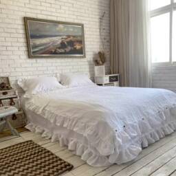34 Colors Linen Bedding Flat Sheet With Ruffles. Off White King, Queen, Custom Size Bed Spread, Washed Linen Bedding, Spread Sheet - thumbnail 2