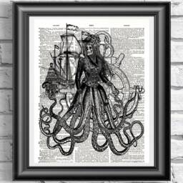 Octopus Gent & Lady Bathroom Decor, Art Prints On Antique Dictionary Book Pages, Wall Hangings, Skeletons Gothic Artwork, Art Sea - thumbnail 3