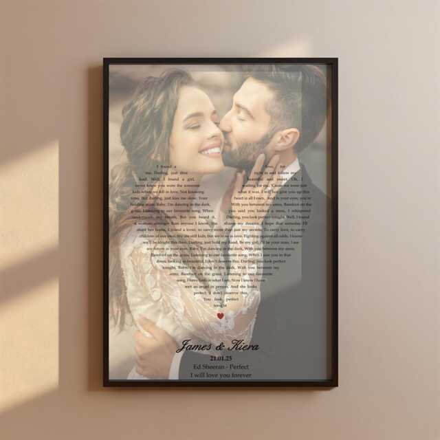 Personalized Song Lyrics Heart Print With Photo - A4 Framed Keepsake - image 1
