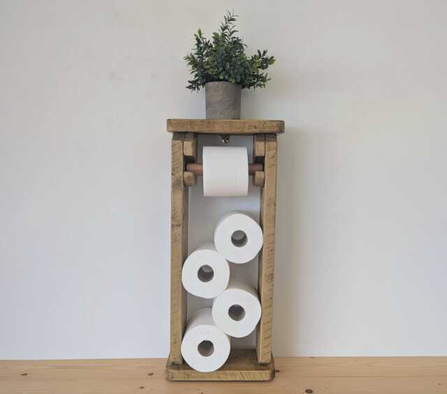 Floor Standing Toilet Roll Holder With Storage - Antique Pine - 0154 - image 1