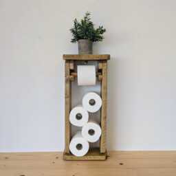 Floor Standing Toilet Roll Holder With Storage - Antique Pine - 0154 - thumbnail 2