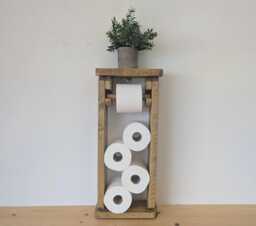 Floor Standing Toilet Roll Holder With Storage - Antique Pine - 0154 - thumbnail 1