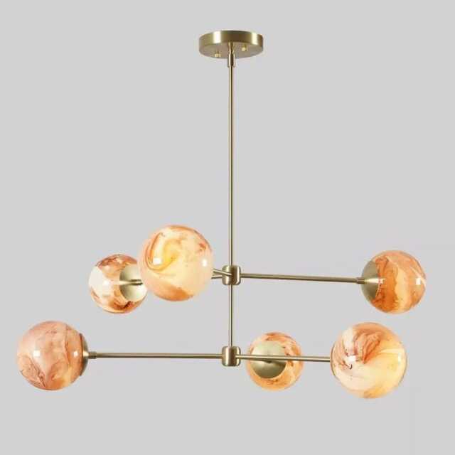 Mid Century Sputnik Chandelier - Brushed Brass With Swirled Glass Globes - image 1