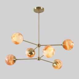 Mid Century Sputnik Chandelier - Brushed Brass With Swirled Glass Globes - thumbnail 2