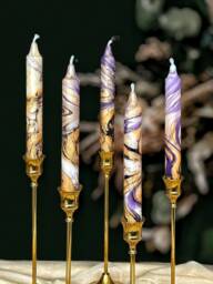 Gold Purple Metallic Marble Candles, Tall Taper Candle Set, Dinner Candles, Gold Home Decor, Wedding Candle, Tapered Candles, Pillar - thumbnail 1