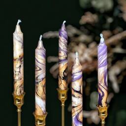 Gold Purple Metallic Marble Candles, Tall Taper Candle Set, Dinner Candles, Gold Home Decor, Wedding Candle, Tapered Candles, Pillar - thumbnail 3