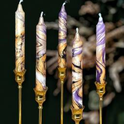 Gold Purple Metallic Marble Candles, Tall Taper Candle Set, Dinner Candles, Gold Home Decor, Wedding Candle, Tapered Candles, Pillar - thumbnail 4