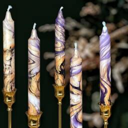 Gold Purple Metallic Marble Candles, Tall Taper Candle Set, Dinner Candles, Gold Home Decor, Wedding Candle, Tapered Candles, Pillar - thumbnail 2