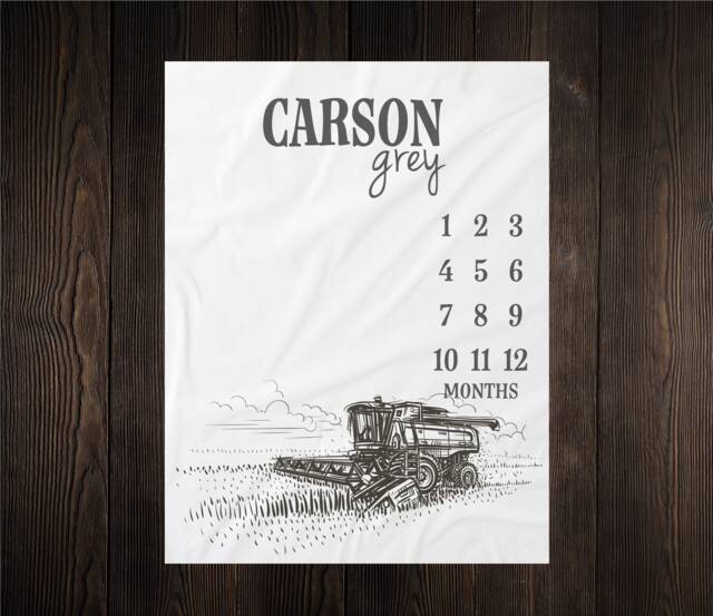 Combine Milestone Blanket Month Baby Growth Tracker Soft Shower Gift Newborn Boy Watch Me Grow Farmer Country - image 1