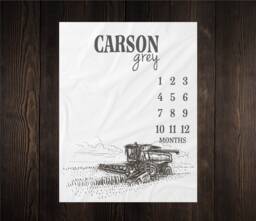Combine Milestone Blanket Month Baby Growth Tracker Soft Shower Gift Newborn Boy Watch Me Grow Farmer Country - thumbnail 1
