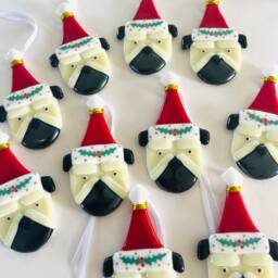 Fused Glass Pug Dog Christmas Decoration - Ornament, Dog Decoration, Santa Hat Cornish - thumbnail 4