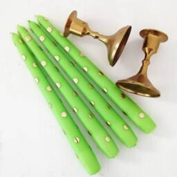 Pastel Dinner Candles With Golden Polka Dots, Wedding Table Decoration - thumbnail 4
