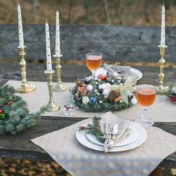Pastel Dinner Candles With Golden Polka Dots, Wedding Table Decoration - thumbnail 3