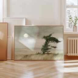 Cypress Tree Poster, Moon Landscape Print, Neutral Wall Art, Paper - thumbnail 4