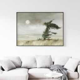 Cypress Tree Poster, Moon Landscape Print, Neutral Wall Art, Paper - thumbnail 3