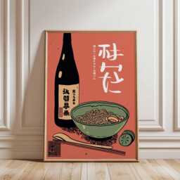 Japanese Ramen & Sake Poster, Modern Minimalist Wall Art Print, Asian Kitchen Decor, Contemporary Food Artwork, Style - thumbnail 2