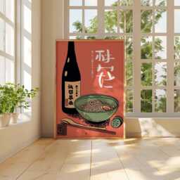 Japanese Ramen & Sake Poster, Modern Minimalist Wall Art Print, Asian Kitchen Decor, Contemporary Food Artwork, Style - thumbnail 3
