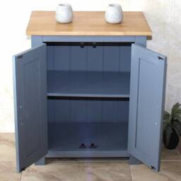 Slimline Oak Top Grey Painted Wood Cloakroom Bathroom Vanity Cabinet - Storage Unit 310 - thumbnail 2