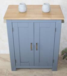 Slimline Oak Top Grey Painted Wood Cloakroom Bathroom Vanity Cabinet - Storage Unit 310 - thumbnail 1