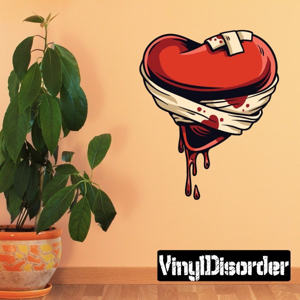 Bandaged Heart Wall Decal - Fabric Vinyl Removable & Reusable Heartuscolor011Et