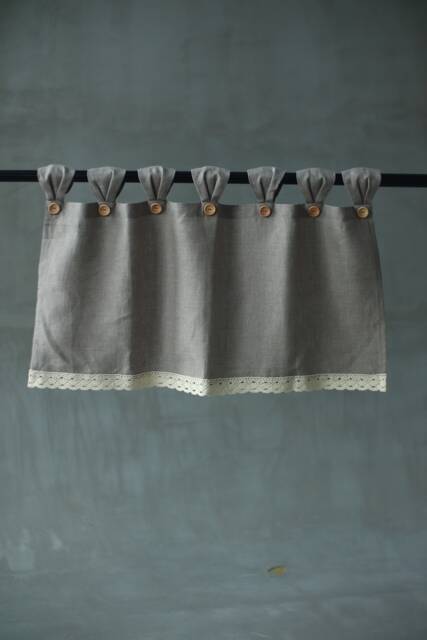 Linen Kitchen Curtain Valance With Ruffle Lace - French Country - image 1